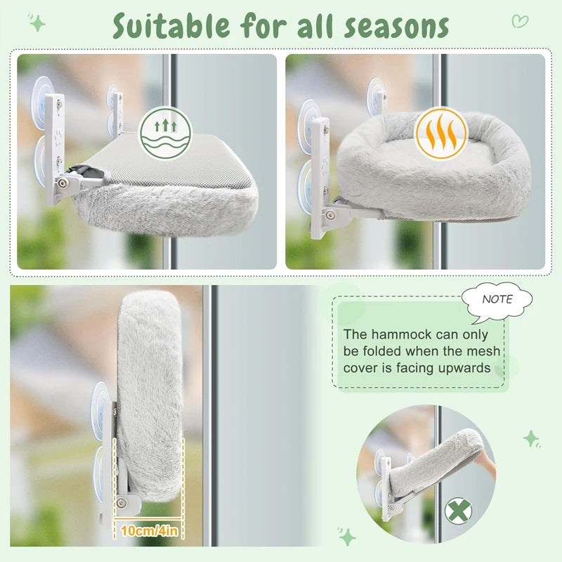 Cat Window Hammock Perch With Strong Suction Cups Indoor Cordless Foldable Cat Hammock