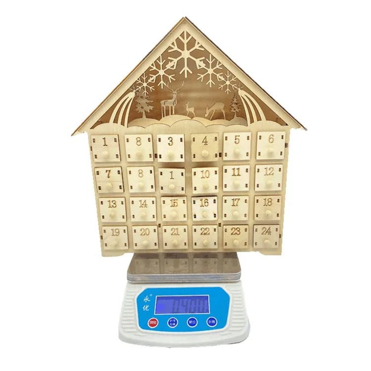 Wooden LED Lighted Advent Calendar with 24 Drawers Countdown Calendar Ornaments