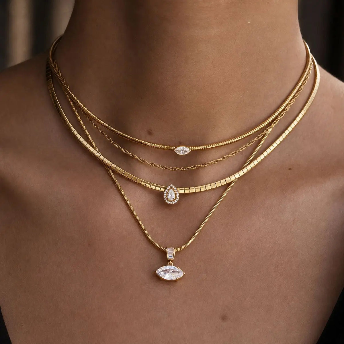 Women'S 18K Gold-Plated Stainless Steel Choker Necklace Sporty Light Luxury Elastic