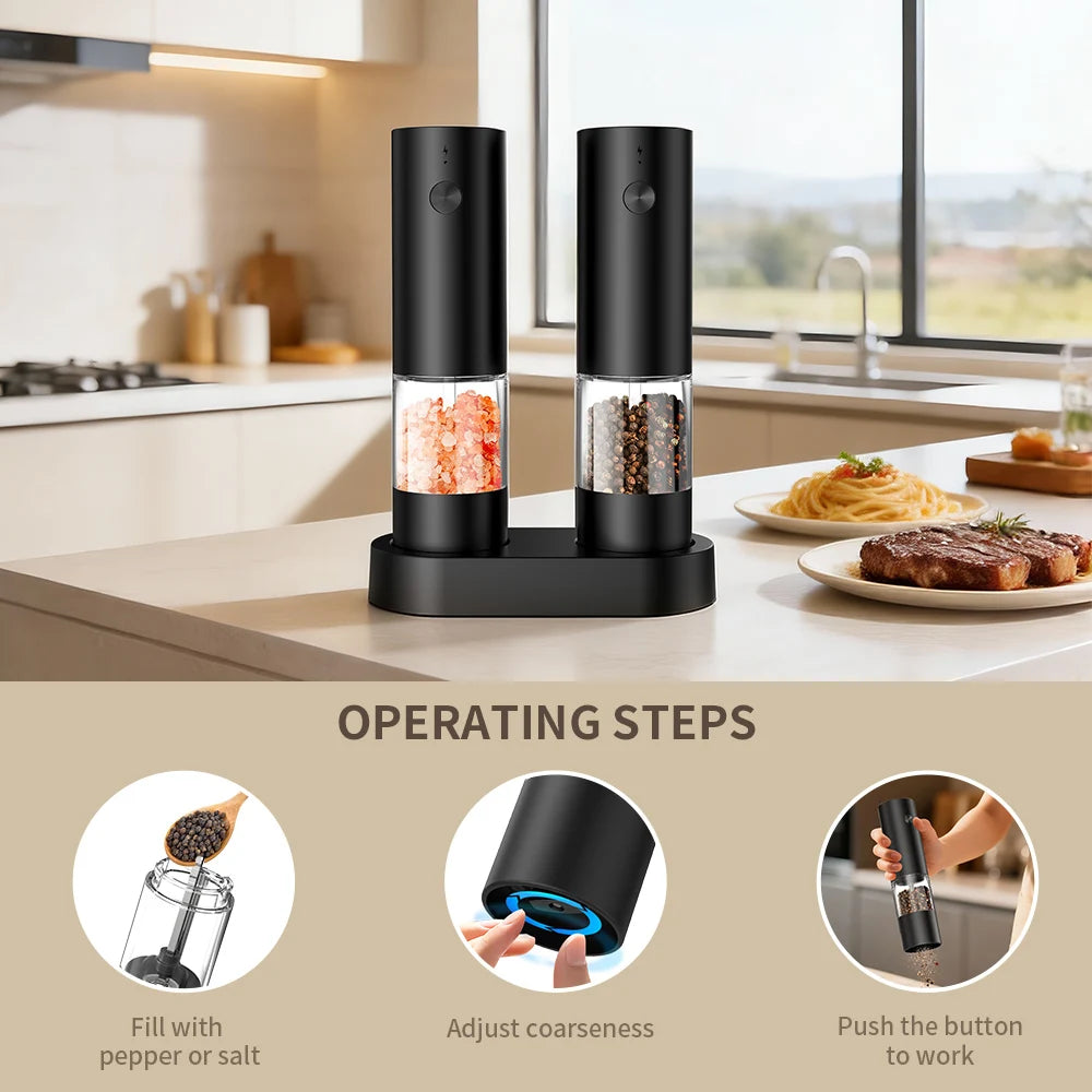 Electric Salt and Pepper Grinder Set Automatic USB Battery Pepper Mill Shakers Easy