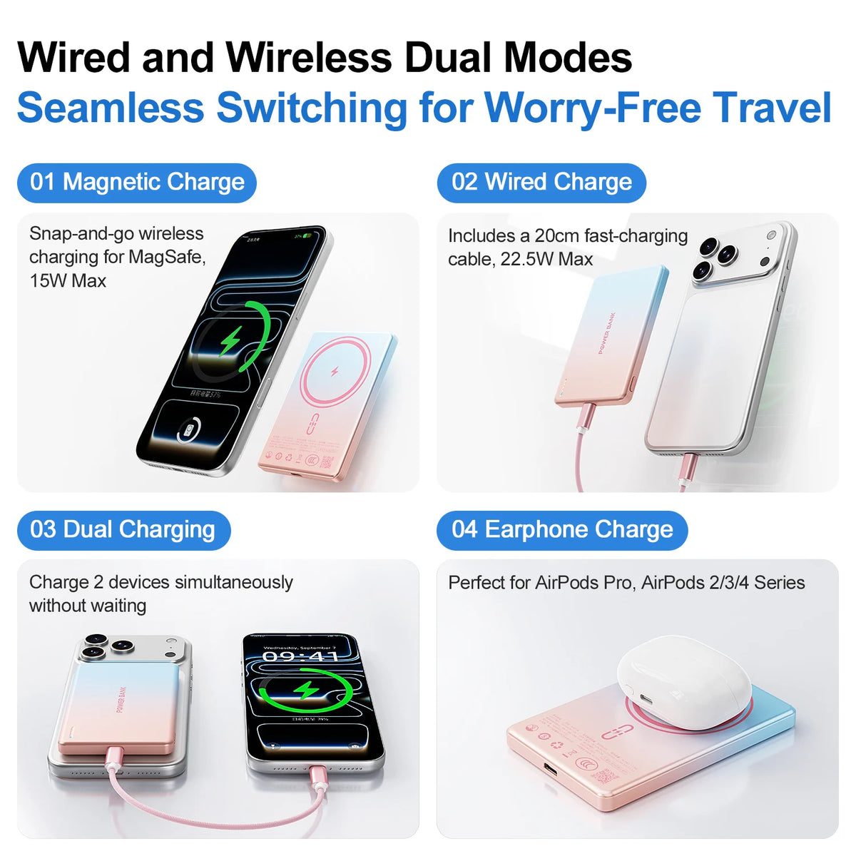 Fast Charging Magnetic Power Bank 5000mah Phone Charger 15 W Ultra Slim Powerbank