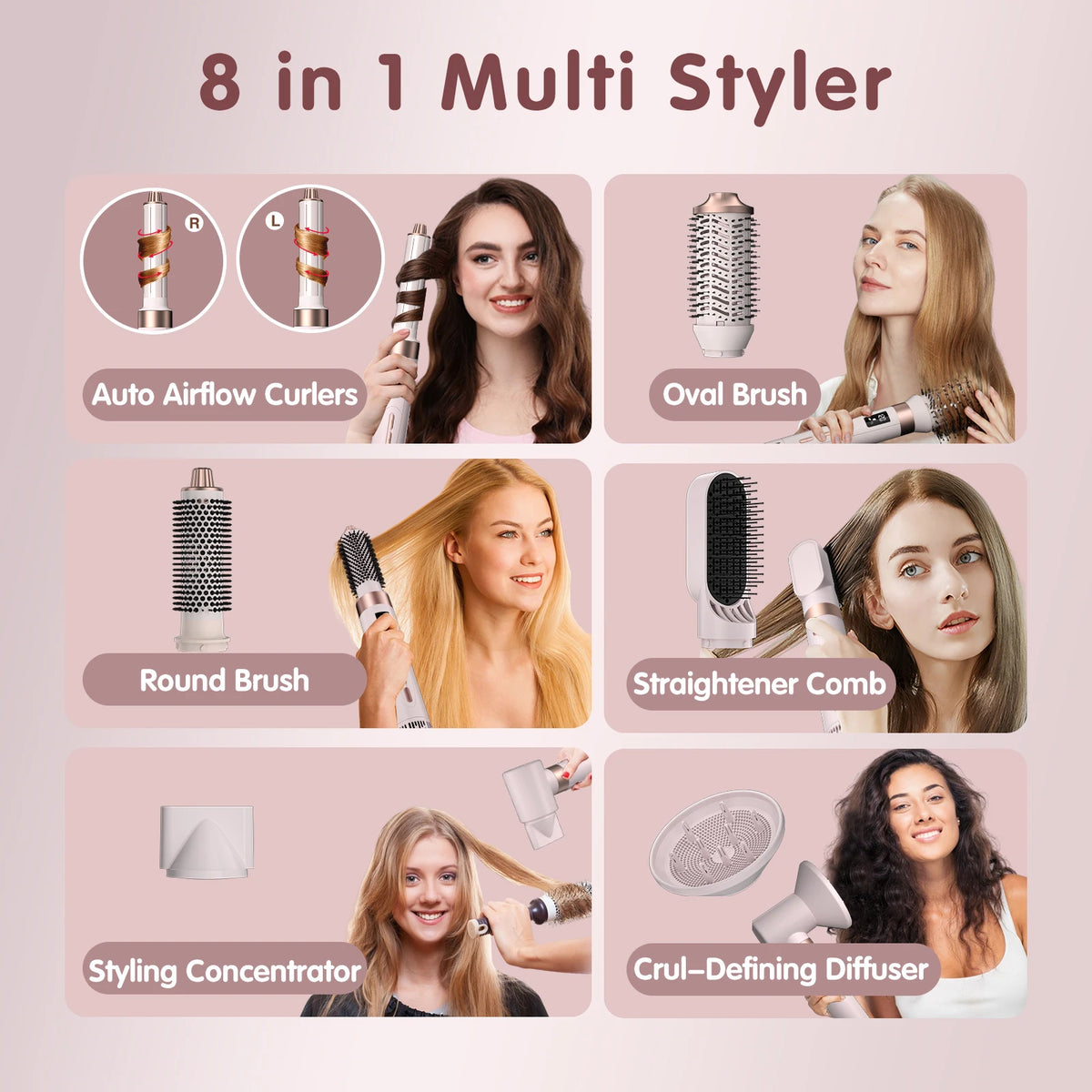 110000 Rpm 8 In 1 Styler Hair Dryer High Speed One Step Hair Dryer Straightener Curly