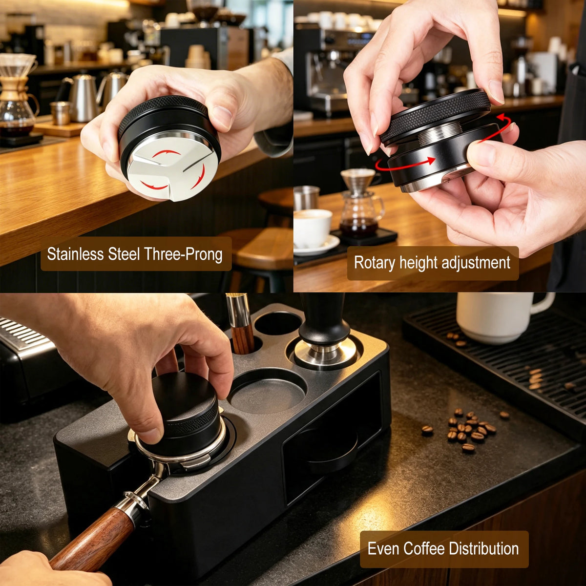 Professional Espresso Tamper Holder Kit 7 in 1 Coffee Distributor Needle WDT Tool Dosing