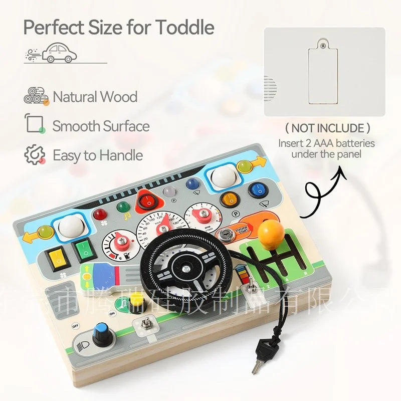 Montessori Early Education Wooden Steering Wheel Simulation Busy Board for Children (4-6