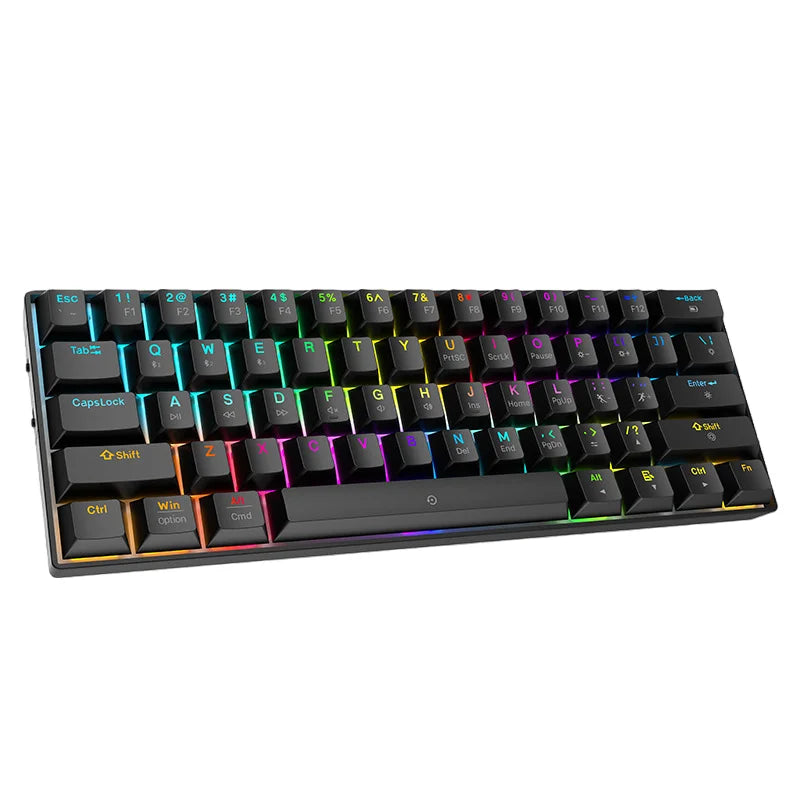 Tri-Mode 61 Keys Compact Wireless Mechanical Keyboard RGB Backlit USB 3.0 Rechargeable