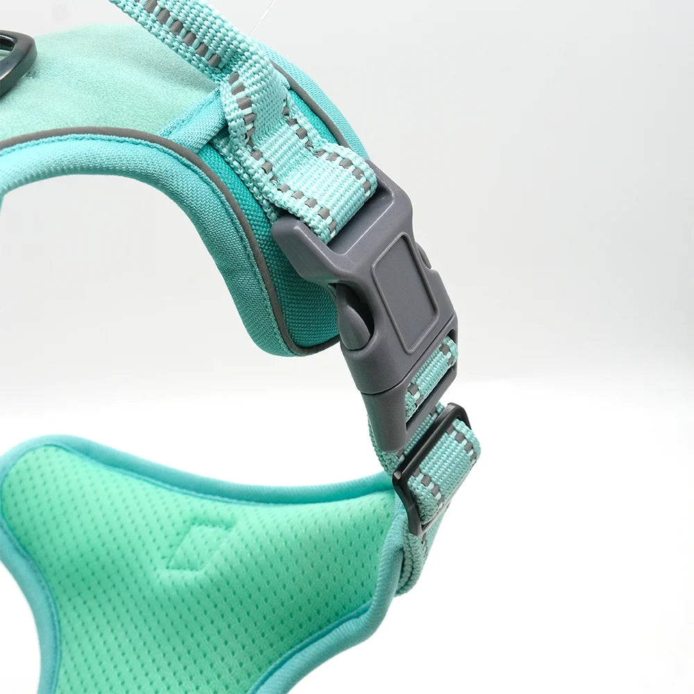 No-Pull Solid Rivet Fashion Dog Harness Leather Nylon Padded Comfort Breathable