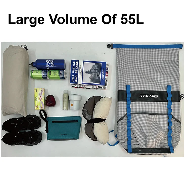 Customized Pvc Waterproof Dry Bag Hiking 55L Outdoor Camping Waterproof Bag Backpack