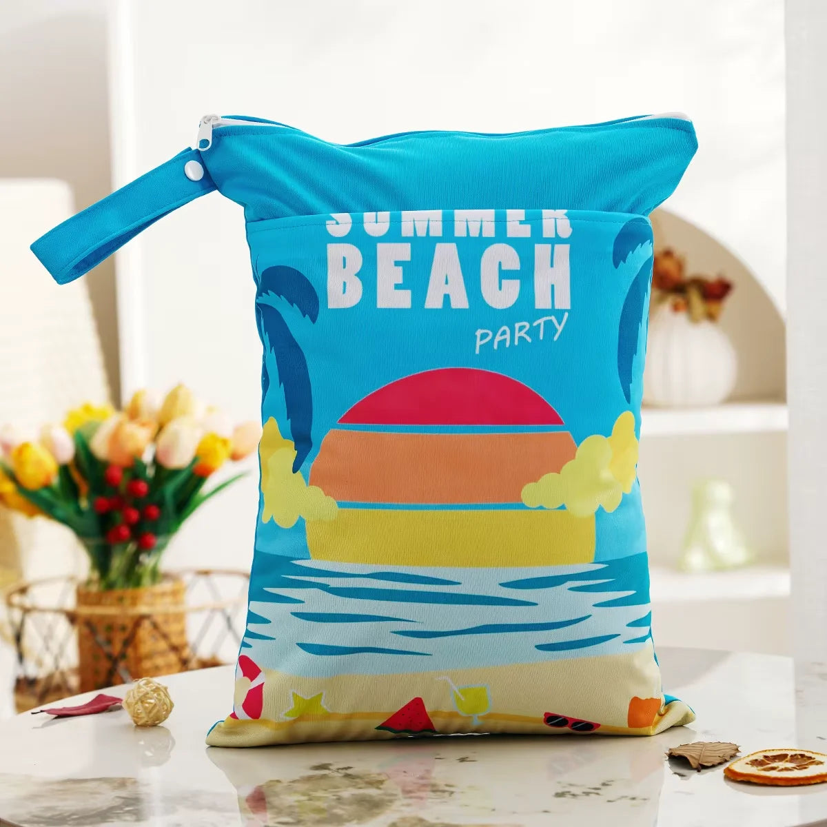 Printed Waterproof Wet Dry Bag Soft Polyester Zipper Storage Pouch for Infant Beach