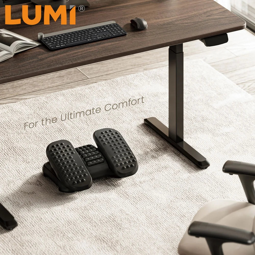 Ergonomic Foot Rest Under Desk Adjustable Massage Footrest With Split Pedals & Rollers