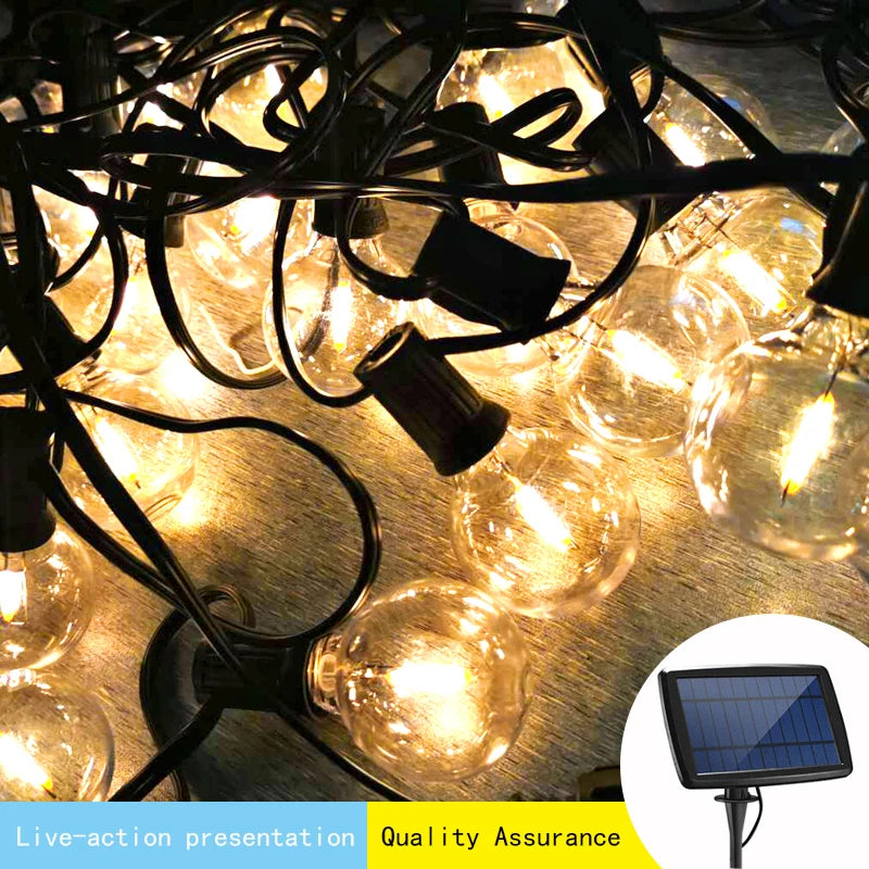 Solar G40 String Light 20ft Outdoor Waterproof Led Decorative Lights 20ft Christmas 12+1