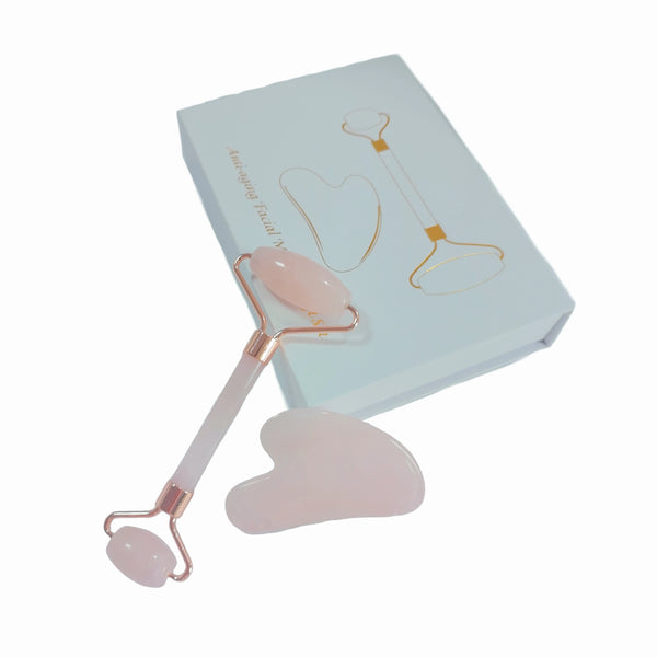 Rose Quartz Jade Massage Roller & Gua Sha Board Set with Box