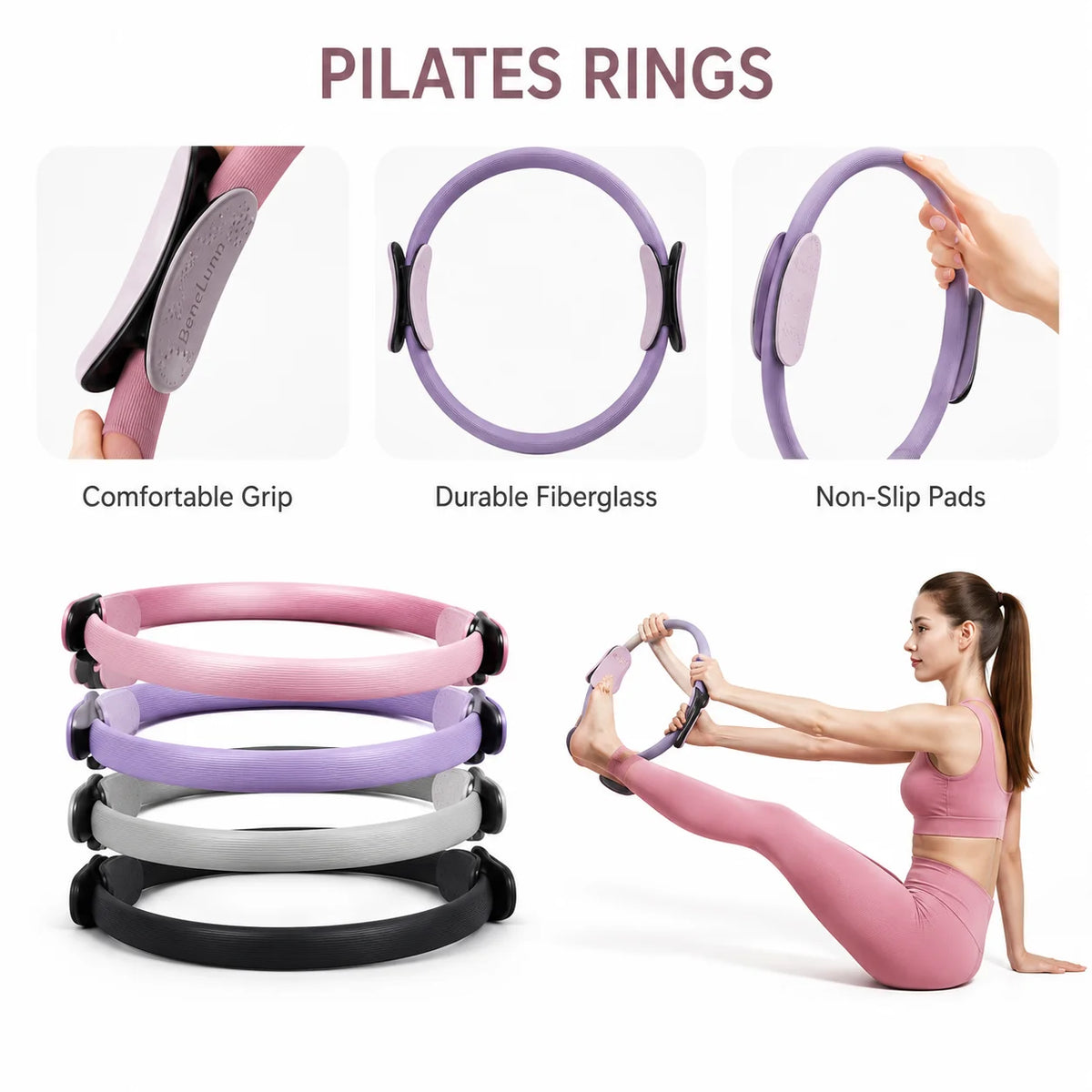 Custom Silicone Pilates Set With Non Slip Yoga Mat Soft Dumbbells Flexible Power Ring