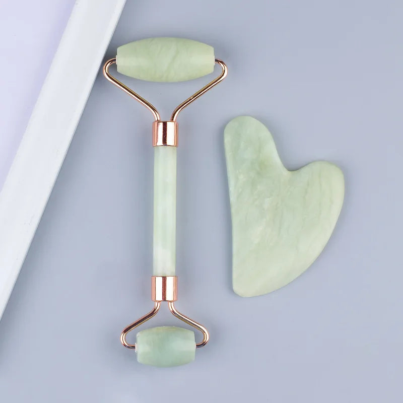 2-in-1 Jade Face Roller and Gua Sha Massage Tool Set