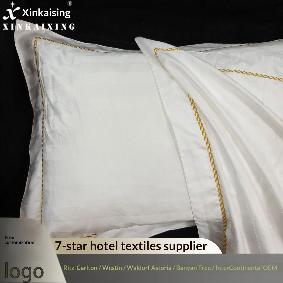 Customized Rectangle Hotel 100% Cotton 3cm Satin Pillowcase Soft Simple Comfortable