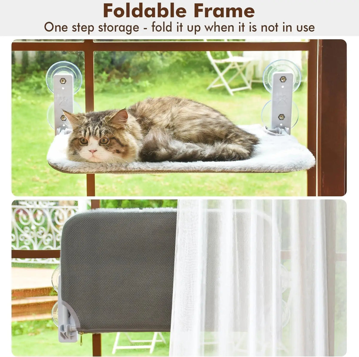 Foldable Cat Window Perch Hammock With Suction Cups And Screw Anchors Solid Metal Frame