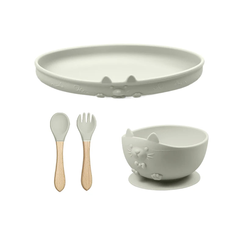 Food Grade Silicone Baby Feeding Set With Cup Bowl Plate Bib Spoon and Fork Easy Clean