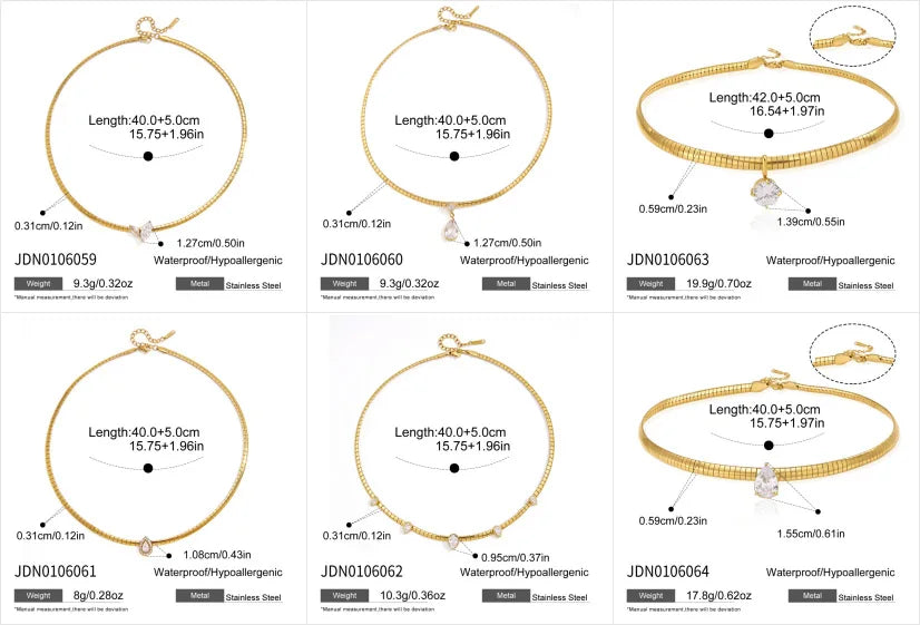 Women'S 18K Gold-Plated Stainless Steel Choker Necklace Sporty Light Luxury Elastic