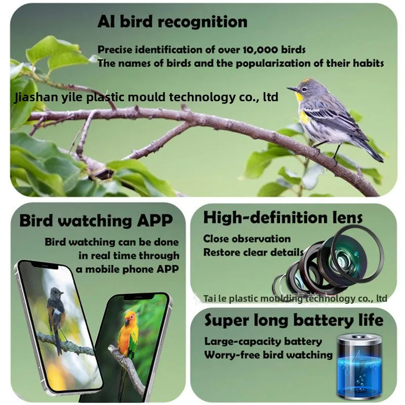 2K HD Camera Solar-Powered Automatic Bird Feeder Outdoor Waterproof AI Recognition Smart