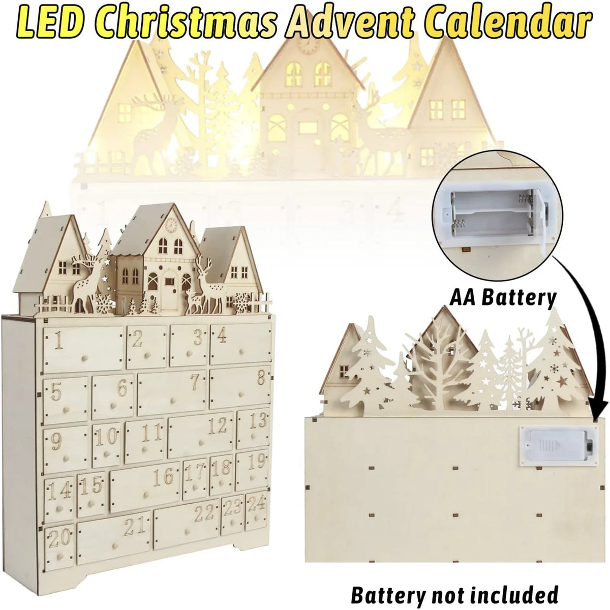 Christmas Wooden Advent Calendar With 24 Storage Drawers Large Size Xmas Countdown