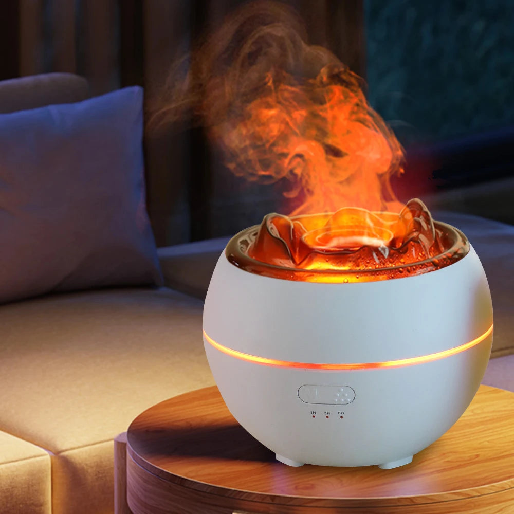 Volcano Flame Aroma Diffuser Simulation Fire Ultrasonic Cool Mist Humidifier USB Colorful