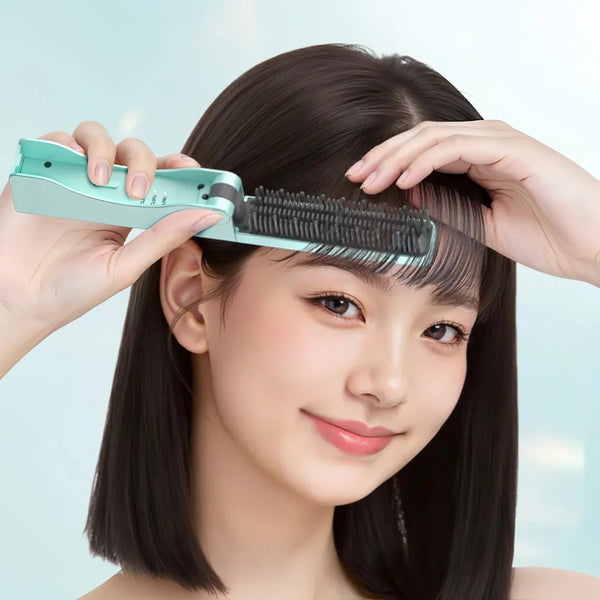 Compact Hair Straightening Brush with 3 Heat Modes & Auto Shut-Off Foldable Cordless