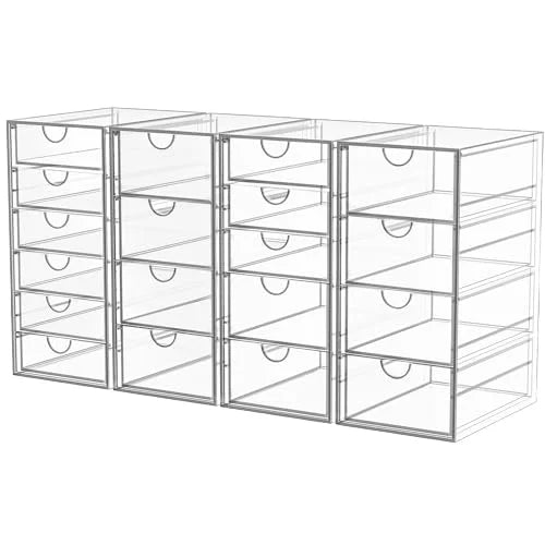 Elegant Acrylic Makeup Organizer 19 Drawers 4 Pack Clear Storage for Bathroom Vanity