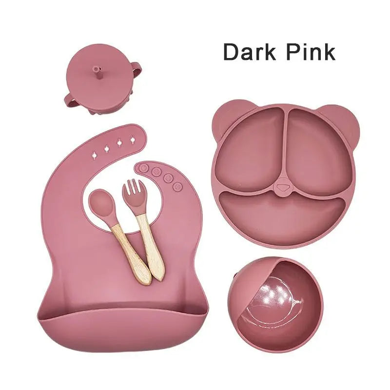 Children'S Silicone Baby Feeding Set BPA Free Toddler Dinnerware Includes Bib Plate Bowl