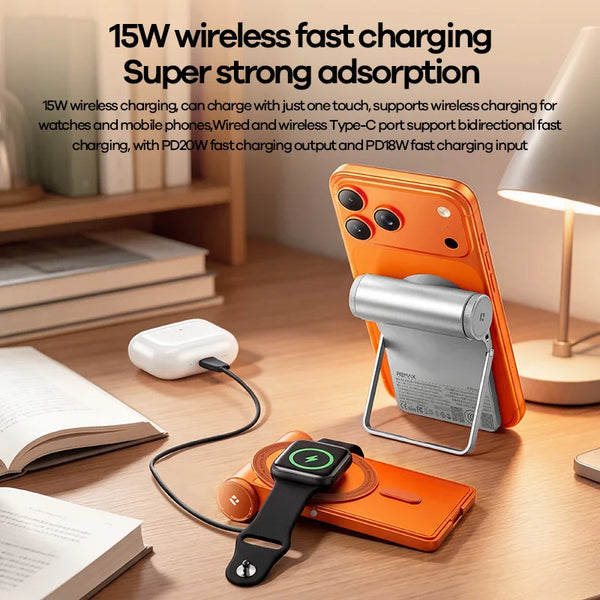 FP-16 5000mAh Magnetic Power Bank Fast Charging PD 20W 15W Foldable Stand Metal Slim