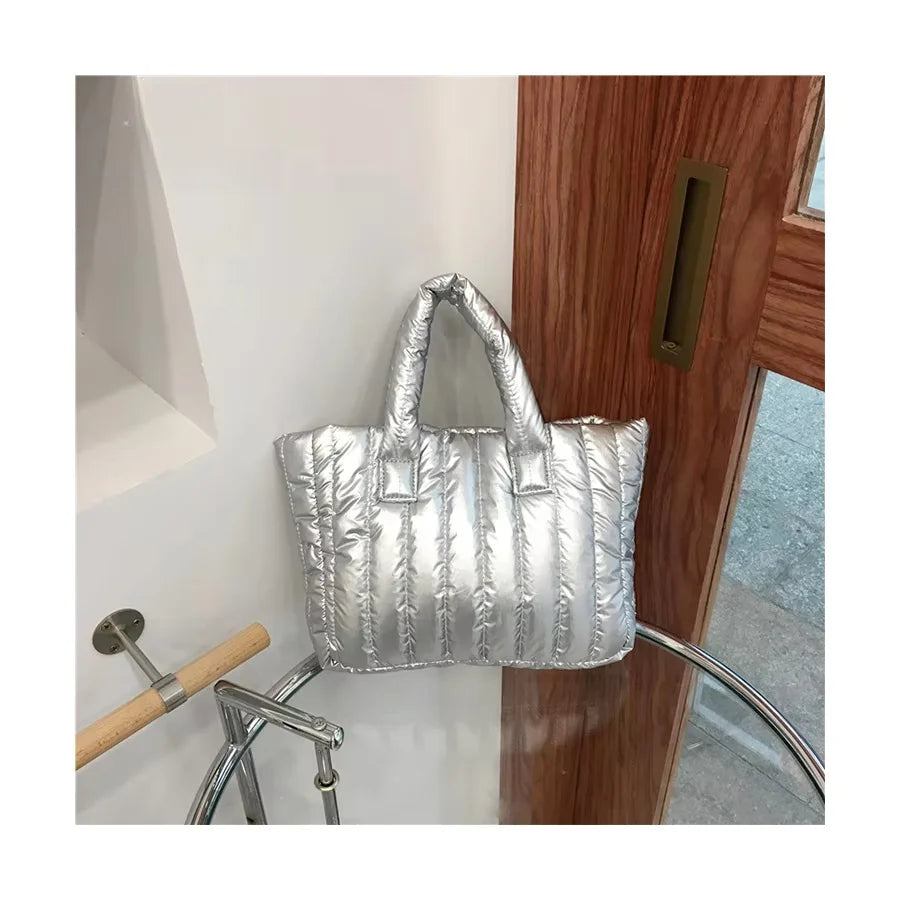 Simplicity Puffer Tote Bag Multiple Color Vertical Striped Quilted Puffer Handbag