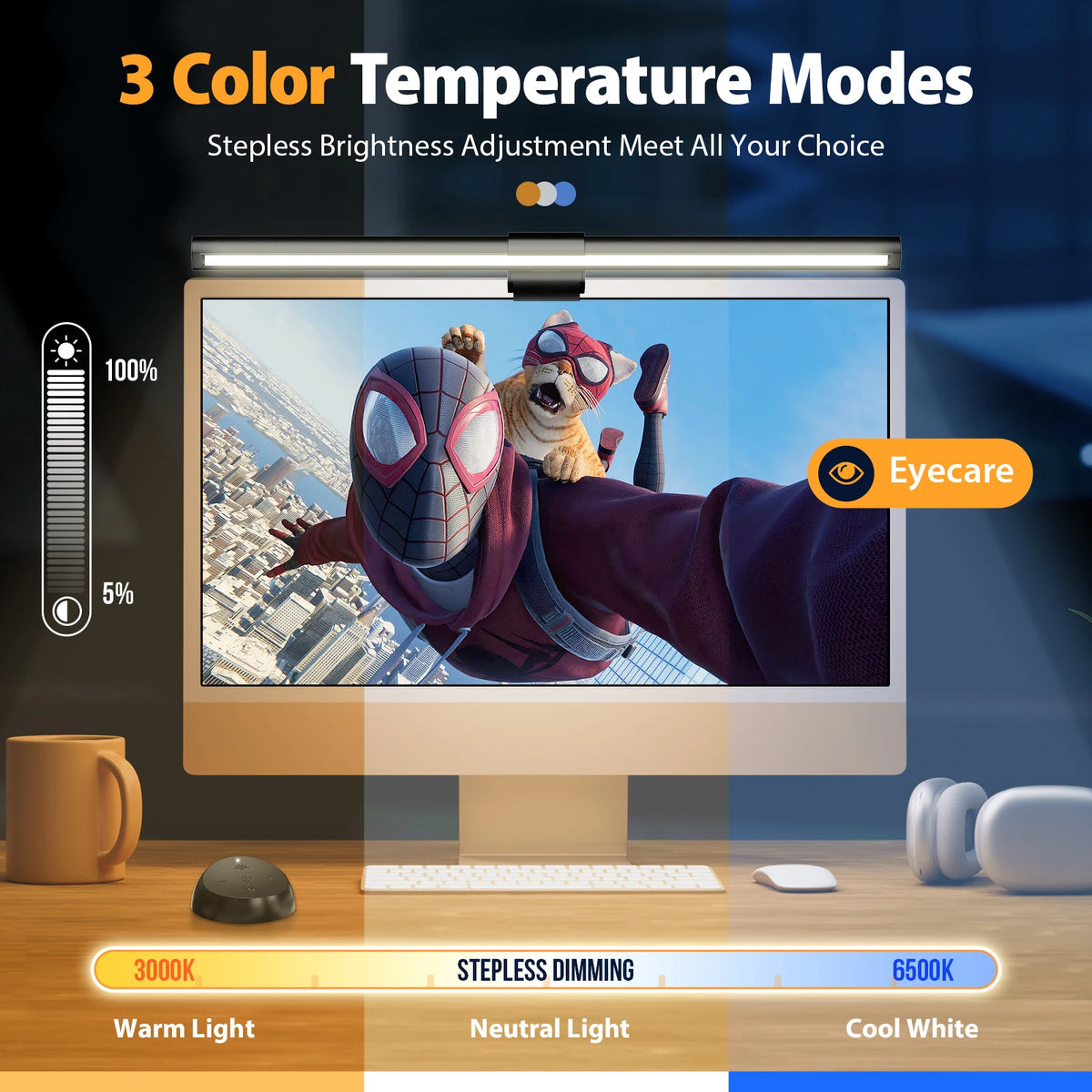 Uoulyn Dual-Source Wireless Remote Control LED Computer Screen Monitor Light Lamp Bar Usb