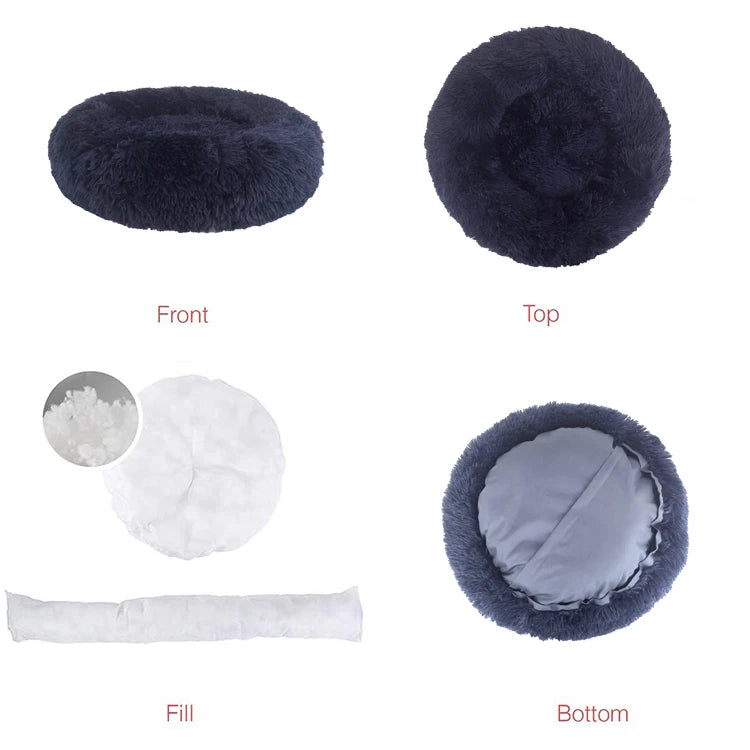 YangyangPet Fluffy Polyester Fiber Removable Cover Round Cozy Calming Donut Dog Bed