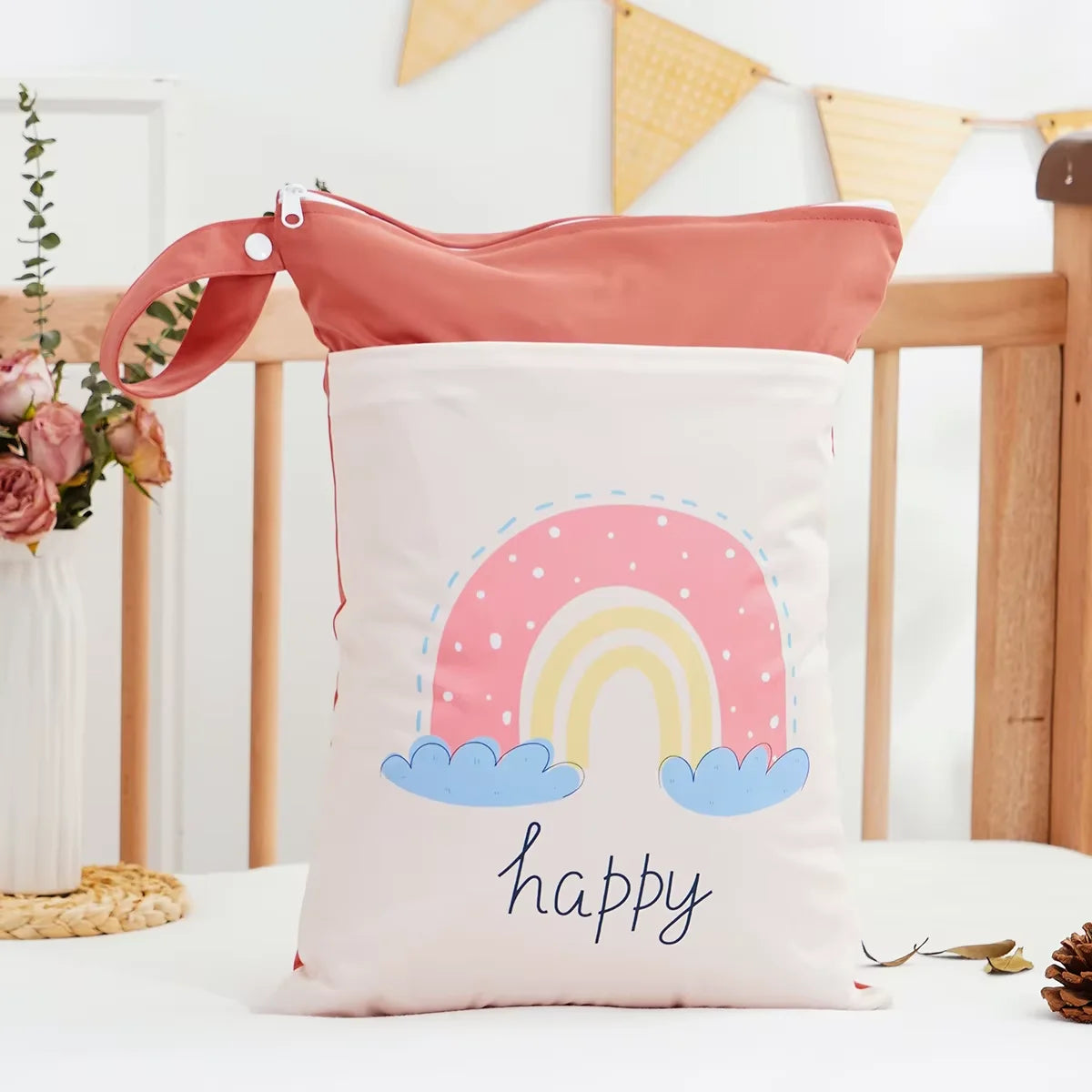 Printed Waterproof Wet Dry Bag Soft Polyester Zipper Storage Pouch for Infant Beach