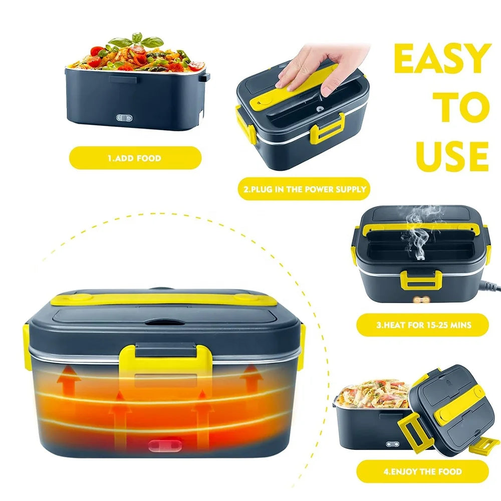 Electric Lunch Box Travel Portable Food Warmer Heater Stainless Steel Container