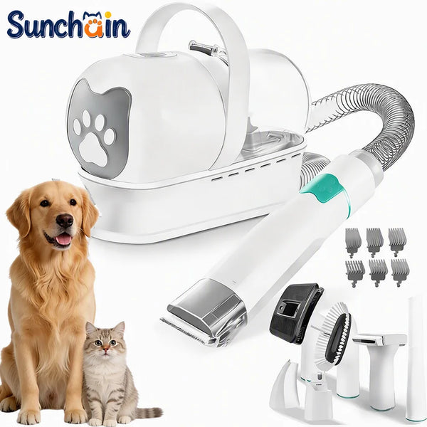 Dog Grooming Vacuum Kit 7-in-1 Pet Clipper With Nail Grinder Hair Trimming & Combing Low