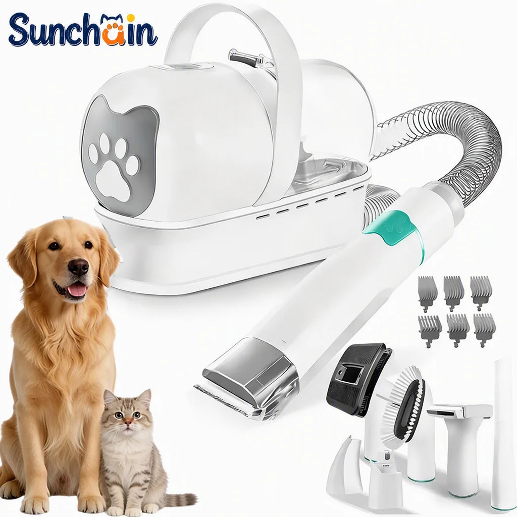 Dog Grooming Vacuum Kit 7-in-1 Pet Clipper With Nail Grinder Hair Trimming & Combing Low
