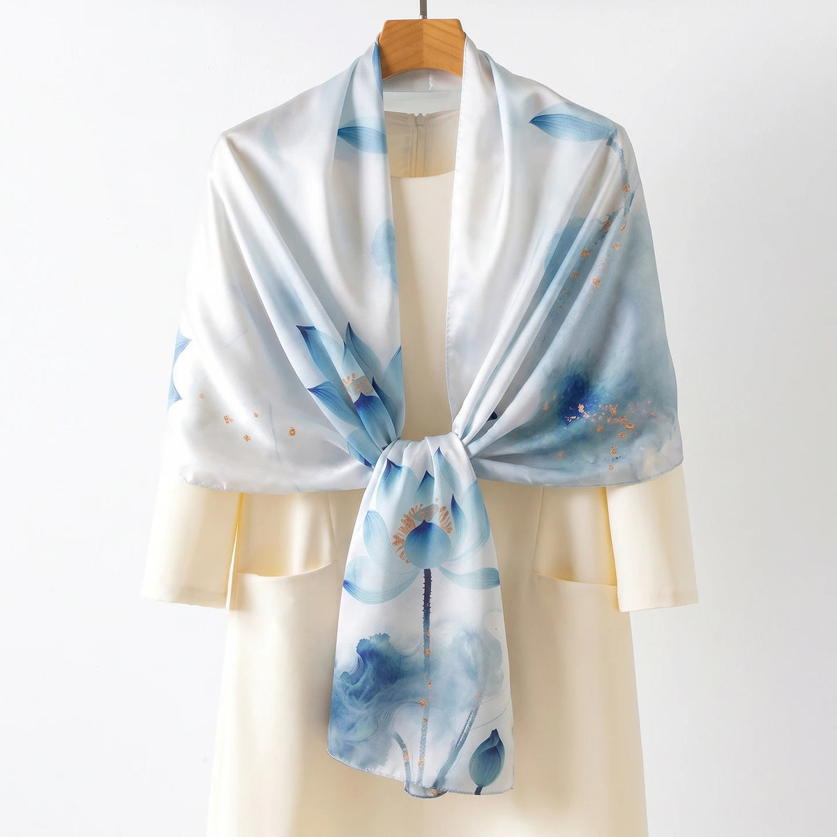 Luxury 100% Mulberry Silk Shawl for Women Custom Digital Print Vintage Floral Long Scarf