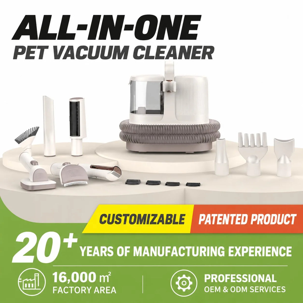 Pet Grooming Vacuum and Dryer Kit with 9 Attachments and Adjustable Temperature for Dog