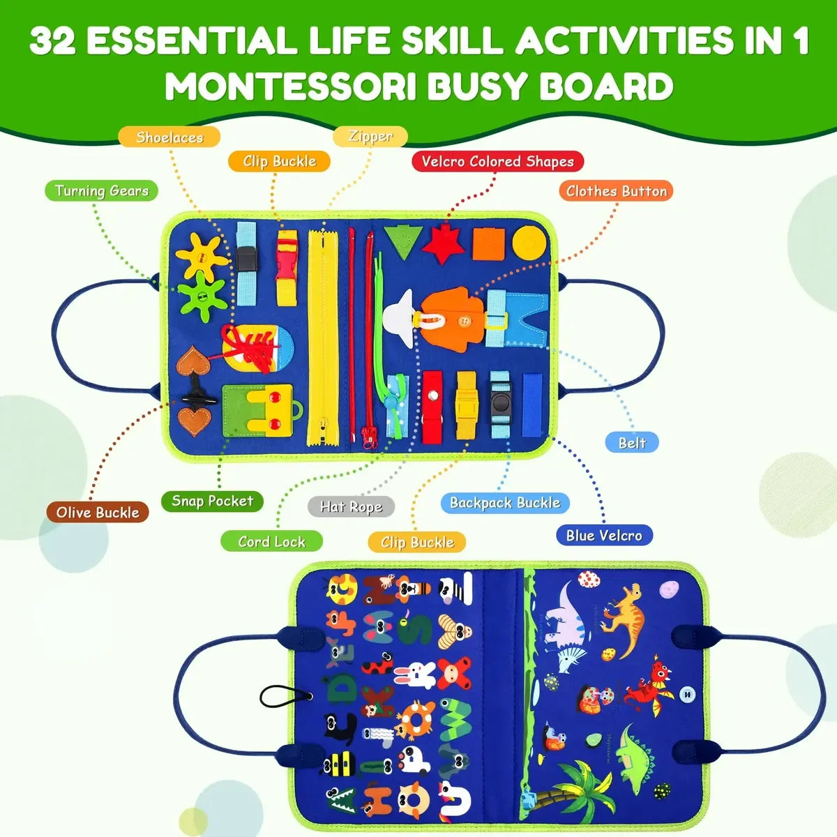 Montessori Busy Board Dinosaur Themed Felt Toys Kids Animals Busy Board Sensory Toys Diy