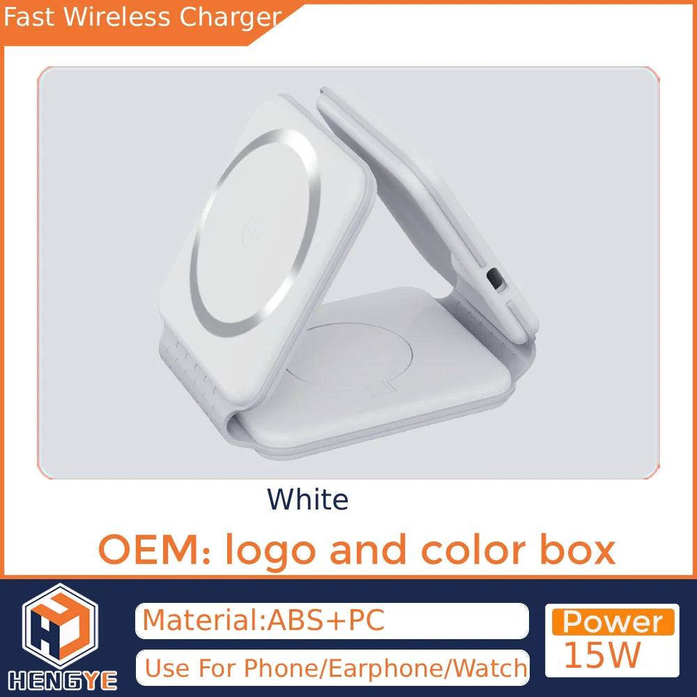 Customized Multifunction Foldable 15W Fast Charging Station 3 in 1 Strong Magnetic