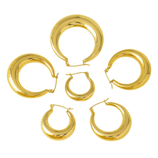 Charm Chunky Hoop Earrings Stainless Steel Metal 18K Gold Plated Waterproof Huggie