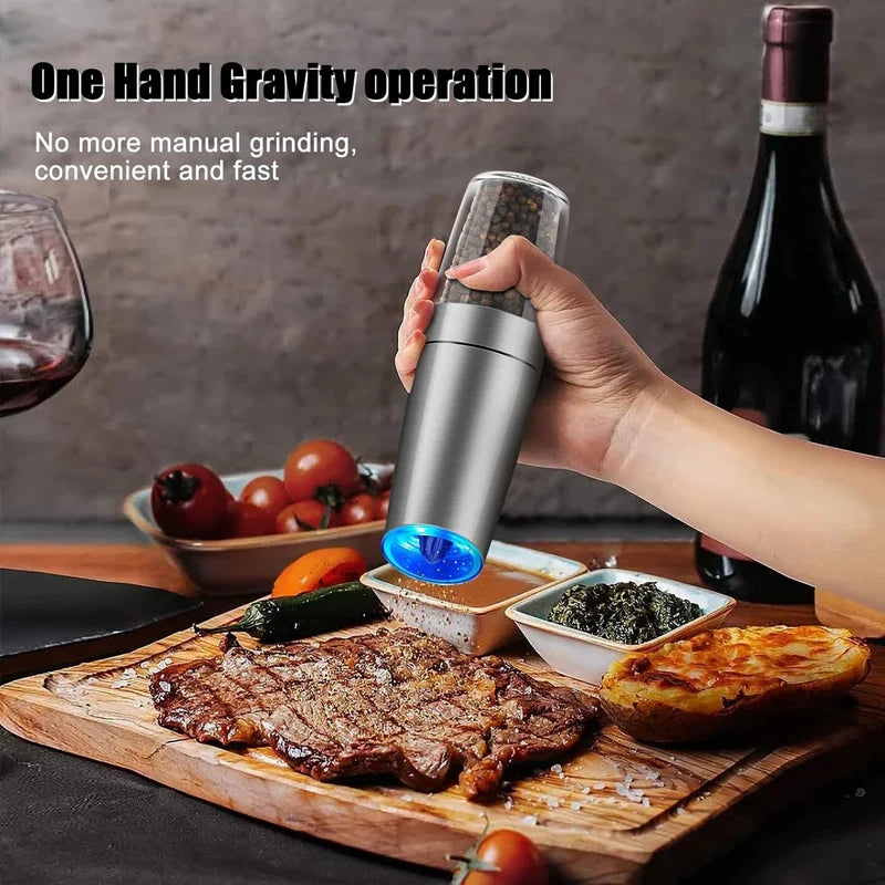 Stainless Steel Automatic Gravity Pepper Shakers One Hand Adjustable Spice Salt Pepper