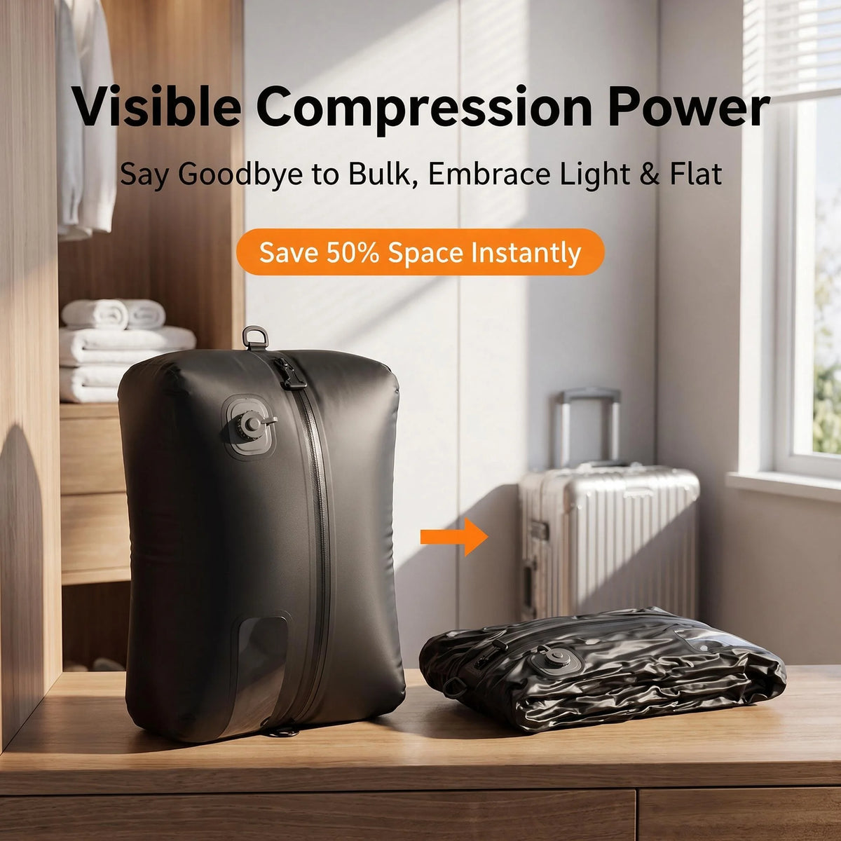 Waterproof TPU Nylon Vacuum Compression Storage Bag, Space Saving Reusable Pouch
