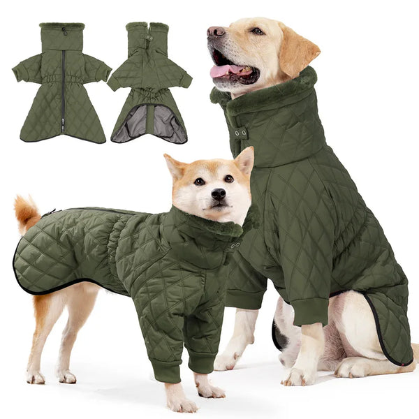 Warm Adjustable Dog Puffer Coat Waterproof Double Zipper Two Legged Turtleneck Jacket