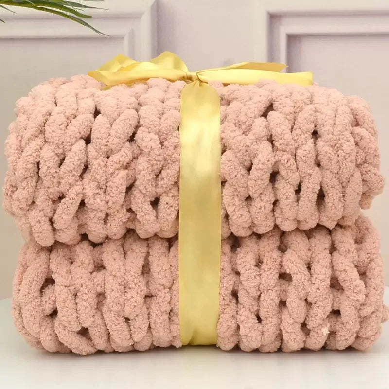 Super Soft Handmade Knit Jumbo Chenille Yarn Chunky Knit Blanket Throw