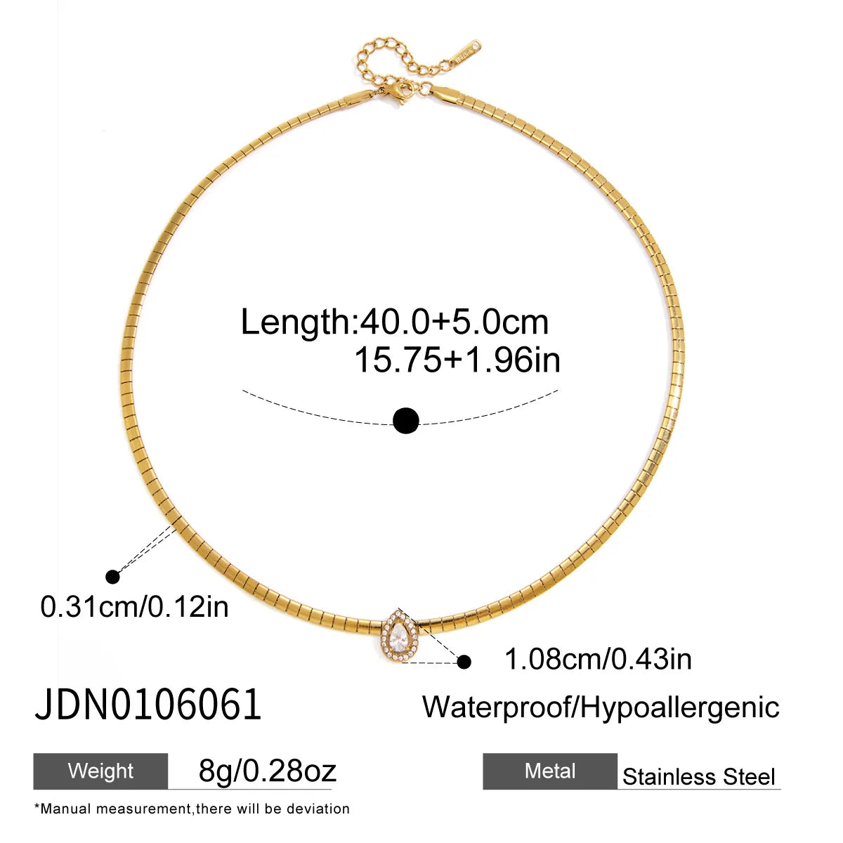 Women'S 18K Gold-Plated Stainless Steel Choker Necklace Sporty Light Luxury Elastic