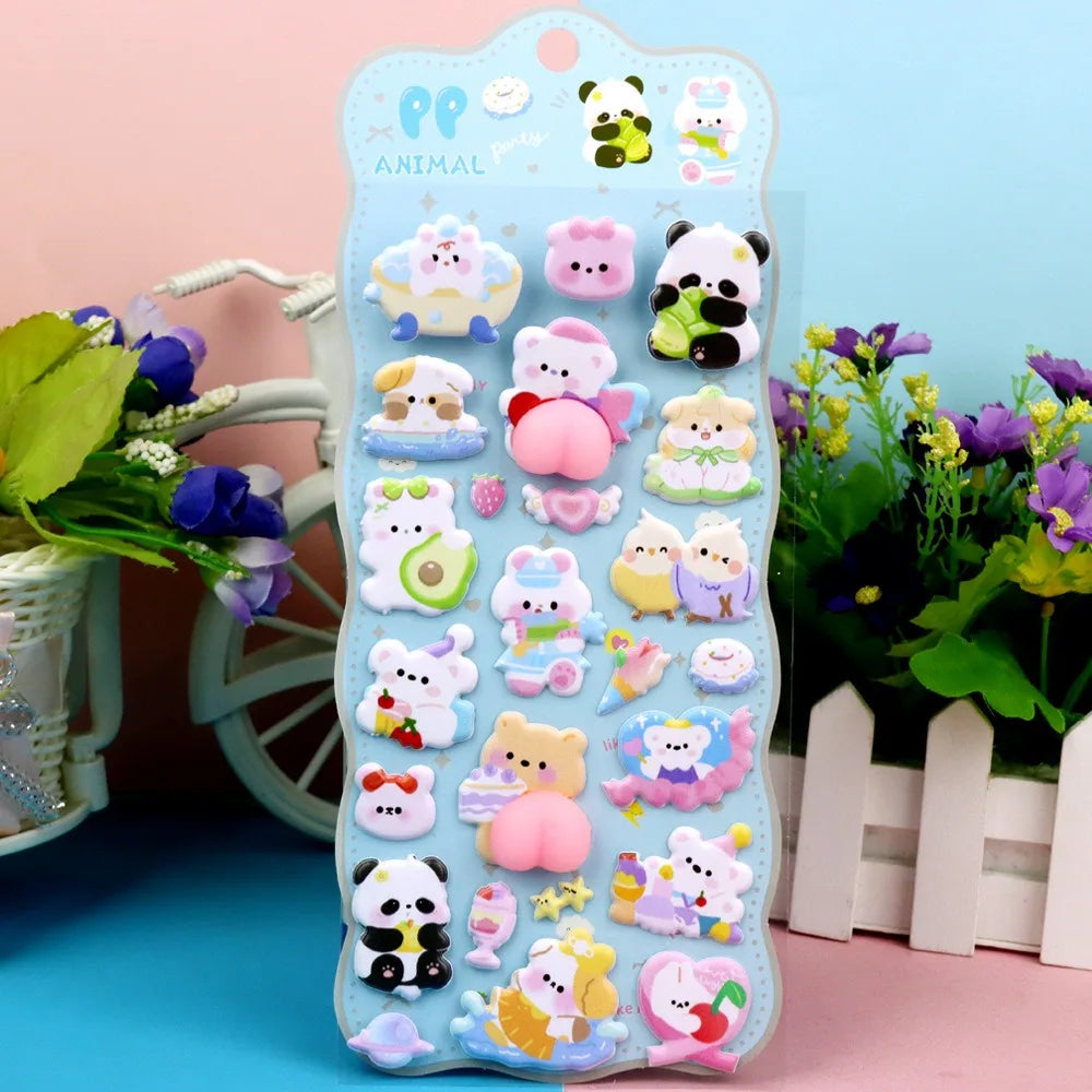 Cartoon Animal Decals Phone Decorative Cut Adhesive Soft Puffy Cute Pinching Fun (Pack of 3)