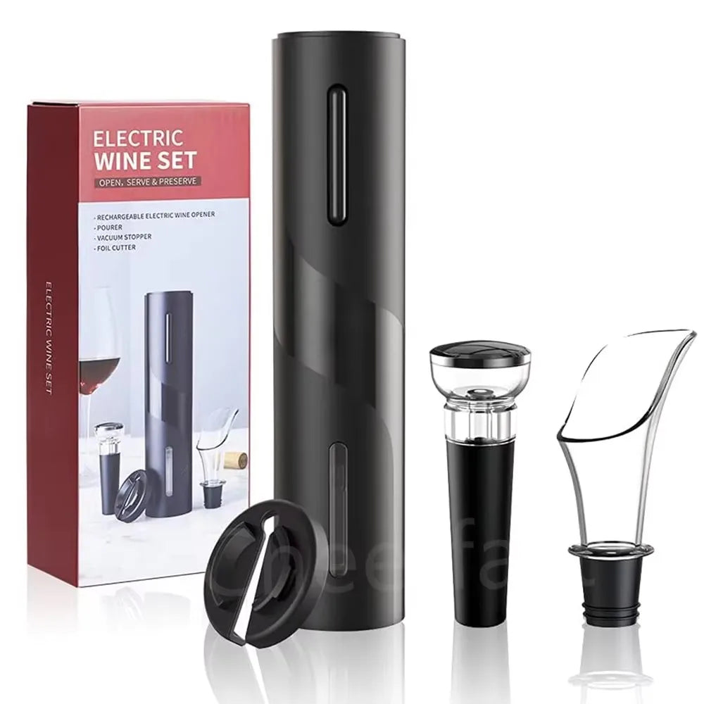 Sample Support Black Wine Opener Rechargeable With Wine Pourer Foil Cutter Stopper Usb