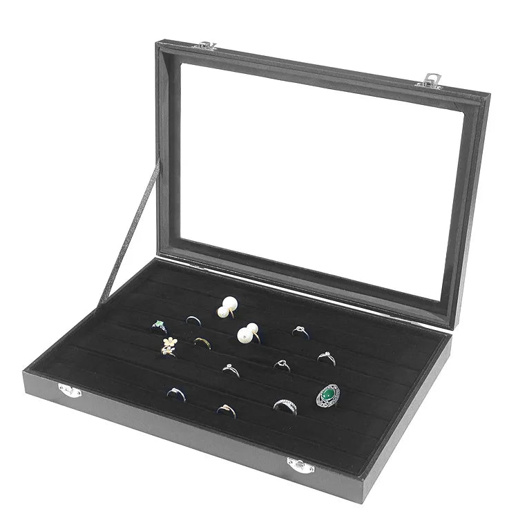 Custom Jewelry Organizer Boxes Display Travel Jewelry Case Portable Velvet Glass Cover