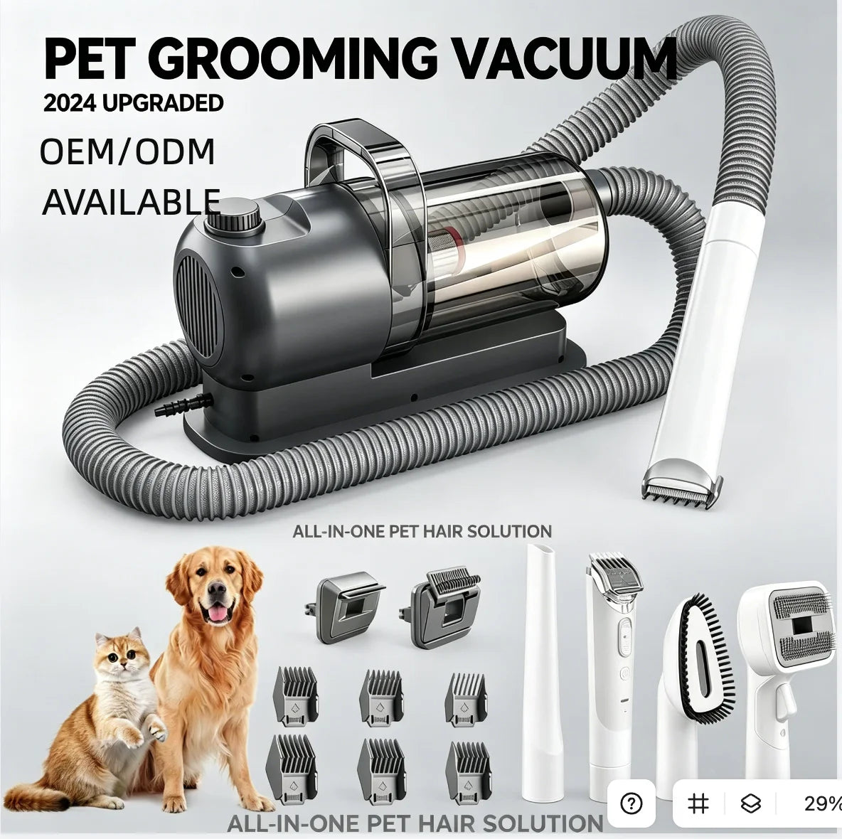 Pet Grooming Vacuum Cleaner 6-in-1 Pet Cleaning Kit Dog Cat Hair Remover Clipper Brush