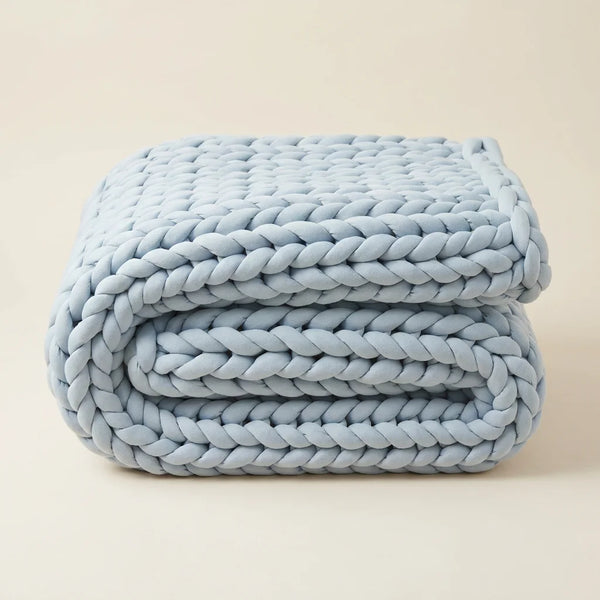 Handmade Premium Chunky Knitted Weighted Blanket for Anxiety Relief, Breathable Cotton